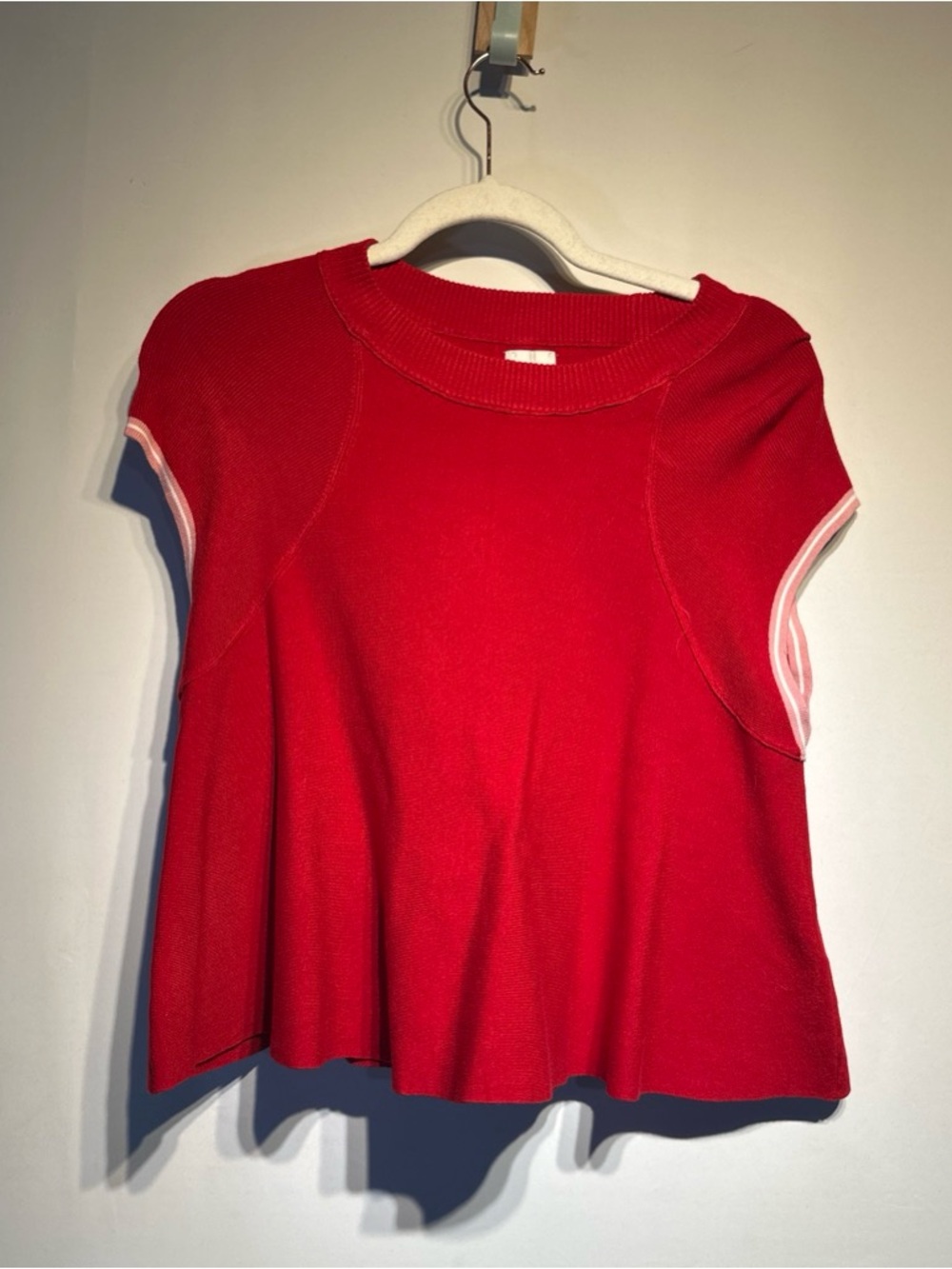 Maeve Red Short Sleeve Knit Top with Contrast Trim